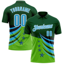 Load image into Gallery viewer, Custom Green Sky Blue Black-White 3D Pattern Design Star Performance Polo Shirt
