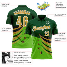 Load image into Gallery viewer, Custom Green Old Gold Black-White 3D Pattern Design Star Performance Polo Shirt
