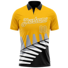 Load image into Gallery viewer, Custom Gold Black Gray-White 3D Pattern Design Geometric Shapes Performance Polo Shirt
