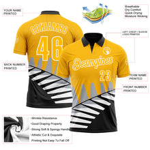 Load image into Gallery viewer, Custom Gold Black Gray-White 3D Pattern Design Geometric Shapes Performance Polo Shirt
