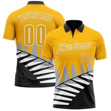 Load image into Gallery viewer, Custom Gold Black Gray-White 3D Pattern Design Geometric Shapes Performance Polo Shirt
