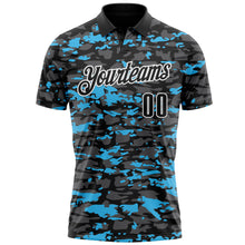 Laden Sie das Bild in den Galerie-Viewer, Custom Black Steel Gray Sky Blue-White 3D Pattern Design Splash Performance Polo Shirt
