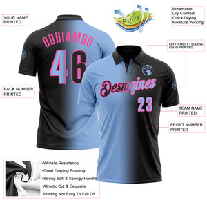 Custom Black Light Blue-Pink 3D Gradient Fashion Performance Polo Shirt