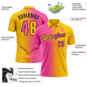 Custom Yellow Pink-Black 3D Gradient Fashion Performance Polo Shirt