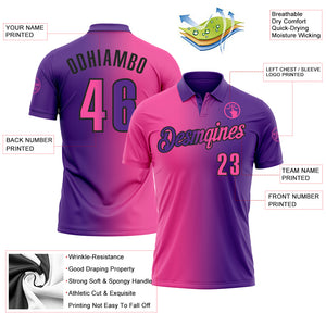 Custom Purple Pink-Black 3D Gradient Fashion Performance Polo Shirt