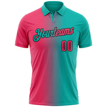 Load image into Gallery viewer, Custom Aqua Neon Pink-Black 3D Gradient Fashion Performance Polo Shirt
