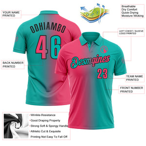 Custom Aqua Neon Pink-Black 3D Gradient Fashion Performance Polo Shirt