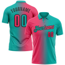 Load image into Gallery viewer, Custom Aqua Neon Pink-Black 3D Gradient Fashion Performance Polo Shirt

