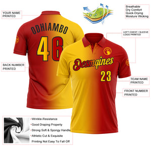 Custom Red Yellow-Black 3D Gradient Fashion Performance Polo Shirt