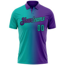 Загрузить изображение в средство просмотра галереи, Custom Purple Aqua-Black 3D Gradient Fashion Performance Polo Shirt
