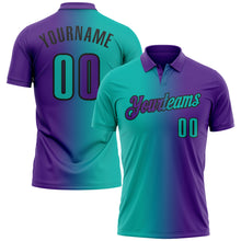Загрузить изображение в средство просмотра галереи, Custom Purple Aqua-Black 3D Gradient Fashion Performance Polo Shirt
