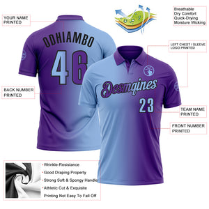 Custom Purple Light Blue-Black 3D Gradient Fashion Performance Polo Shirt