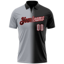 Laden Sie das Bild in den Galerie-Viewer, Custom Black Gray-Red 3D Gradient Fashion Performance Polo Shirt
