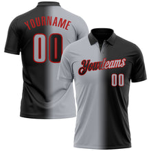 Laden Sie das Bild in den Galerie-Viewer, Custom Black Gray-Red 3D Gradient Fashion Performance Polo Shirt
