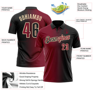 Custom Black Crimson-City Cream 3D Gradient Fashion Performance Polo Shirt