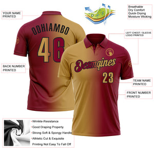 Custom Maroon Old Gold-Black 3D Gradient Fashion Performance Polo Shirt