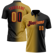 Загрузить изображение в средство просмотра галереи, Custom Black Old Gold-Red 3D Gradient Fashion Performance Polo Shirt
