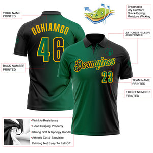 Custom Black Kelly Green-Gold 3D Gradient Fashion Performance Polo Shirt