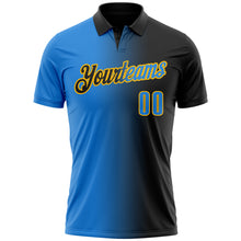 Laden Sie das Bild in den Galerie-Viewer, Custom Black Powder Blue-Gold 3D Gradient Fashion Performance Polo Shirt
