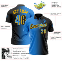 Laden Sie das Bild in den Galerie-Viewer, Custom Black Powder Blue-Gold 3D Gradient Fashion Performance Polo Shirt
