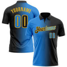 Laden Sie das Bild in den Galerie-Viewer, Custom Black Powder Blue-Gold 3D Gradient Fashion Performance Polo Shirt

