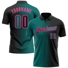 Загрузить изображение в средство просмотра галереи, Custom Black Teal-Pink 3D Gradient Fashion Performance Polo Shirt
