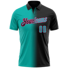 Загрузить изображение в средство просмотра галереи, Custom Black Aqua-Pink 3D Gradient Fashion Performance Polo Shirt
