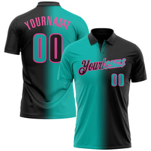 Загрузить изображение в средство просмотра галереи, Custom Black Aqua-Pink 3D Gradient Fashion Performance Polo Shirt
