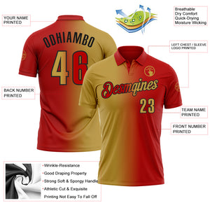 Custom Red Old Gold-Black 3D Gradient Fashion Performance Polo Shirt
