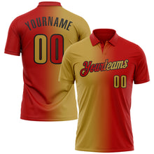 Charger l&#39;image dans la galerie, Custom Red Old Gold-Black 3D Gradient Fashion Performance Polo Shirt
