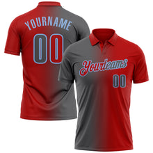 Charger l&#39;image dans la galerie, Custom Red Steel Gray-Light Blue 3D Gradient Fashion Performance Polo Shirt
