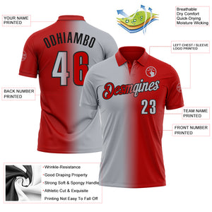Custom Red Gray-Black 3D Gradient Fashion Performance Polo Shirt