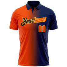 Load image into Gallery viewer, Custom Navy Orange-Gold 3D Gradient Fashion Performance Polo Shirt
