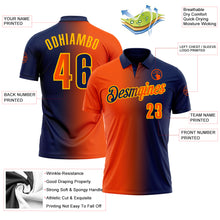 Load image into Gallery viewer, Custom Navy Orange-Gold 3D Gradient Fashion Performance Polo Shirt
