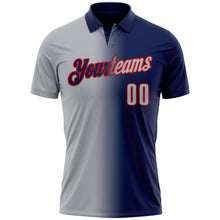 Laden Sie das Bild in den Galerie-Viewer, Custom Navy Gray-Red 3D Gradient Fashion Performance Polo Shirt
