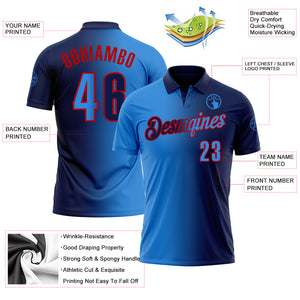 Custom Navy Powder Blue-Red 3D Gradient Fashion Performance Polo Shirt