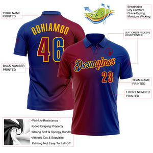 Custom Royal Maroon-Gold 3D Gradient Fashion Performance Polo Shirt