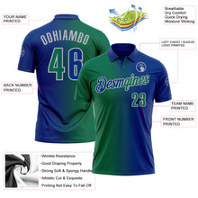 Load image into Gallery viewer, Custom Royal Kelly Green-Gray 3D Gradient Fashion Performance Polo Shirt
