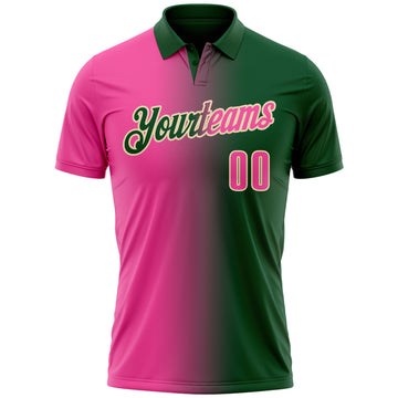 Custom Green Pink-Cream 3D Gradient Fashion Performance Polo Shirt