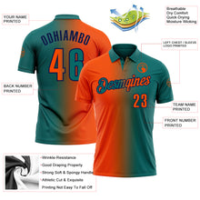 Load image into Gallery viewer, Custom Teal Orange-Navy 3D Gradient Fashion Performance Polo Shirt
