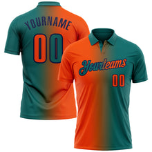 Load image into Gallery viewer, Custom Teal Orange-Navy 3D Gradient Fashion Performance Polo Shirt

