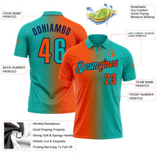 Load image into Gallery viewer, Custom Aqua Orange-Navy 3D Gradient Fashion Performance Polo Shirt
