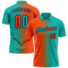 Load image into Gallery viewer, Custom Aqua Orange-Navy 3D Gradient Fashion Performance Polo Shirt
