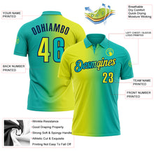 Load image into Gallery viewer, Custom Aqua Neon Yellow-Navy 3D Gradient Fashion Performance Polo Shirt
