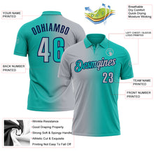 Load image into Gallery viewer, Custom Aqua Gray-Navy 3D Gradient Fashion Performance Polo Shirt
