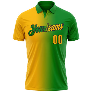 Custom Grass Green Gold-Black 3D Gradient Fashion Performance Polo Shirt