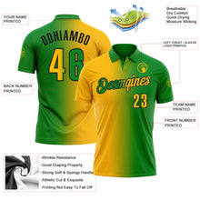 Load image into Gallery viewer, Custom Grass Green Gold-Black 3D Gradient Fashion Performance Polo Shirt
