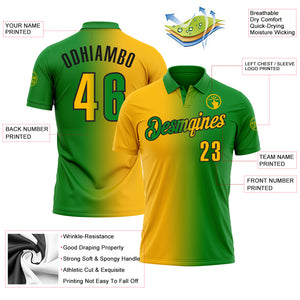 Custom Grass Green Gold-Black 3D Gradient Fashion Performance Polo Shirt