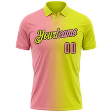 Load image into Gallery viewer, Custom Neon Yellow Medium Pink-Black 3D Gradient Fashion Performance Polo Shirt
