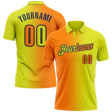 Load image into Gallery viewer, Custom Neon Yellow Bay Orange-Navy 3D Gradient Fashion Performance Polo Shirt
